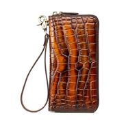 JLISENYIG Portefeuille fait à la main en cuir de vache imprimé crocodile pour femme vintage multicolore avec dragonne et fermeture éclair autour du sac à main pour téléphone portable couche de tête en