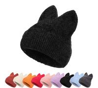 JLJKNC Chapeau d'oreille de Chat Mignon, Chapeau tricoté de Chat Mignon, Chapeau au Crochet Ample et Chaud, Chapeau Paresseux tricoté Doux pour Les Femmes