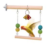 Jlkegfdf Balançoires pour perroquets, perchoir en bois naturel avec clochette, support d'entraînement, support d'exercice, jeu d'oiseaux pour perruche, conure, calopsitte