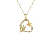 JLKJNCXZC 1 Pcs Cute Heart Hollow Hummingbird Honey Collecting Pendant Necklace for Women, Romantic Natural Animal Golden Gift