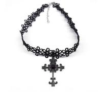 JLKJNCXZC Collier en dentelle noire pour femmes, colliers ras-du-cou en pierre rouge en acier inoxydable pour hommes, style Loli foncé