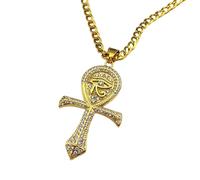 JLKJNCXZC Croix égyptienne Ankh Key Of Life Eye Collier pour femmes hommes Couleur acier inoxydable Œil turc