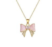 JLKJNCXZC Cute Baby Pink Love Heart Bow Pendant Necklace for Women, Sweet Romantic Girly Gift for all Occasions