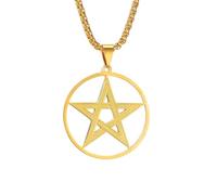 JLKJNCXZC Hip Hop Openwork Pentagram Pendant Necklace for Men Women Fashion Stainless Steel Gold Color Box Chain Necklace Gift