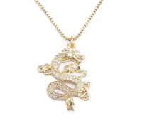 JLKJNCXZC Mascot Dragon Pendant Micro Pave Necklaces Women Men Gold Color Long Chain Ornaments Lucky Symbol Gifts
