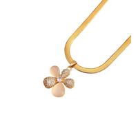 JLKJNCXZC of Irregular Cat's Eye Five-petal Flower Pendant Necklace for Women 18K Electroplated Titanium Steel Chain