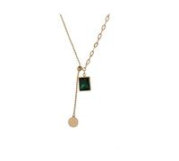 JLKJNCXZC Queue de perles Dessin De ign Pendentif géométrique vert Un collier de femme ymmétrique Unique Gold Color