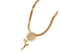 JLKJNCXZC Snake Bone Chain Shining Golden Sunflower Pendant Necklace, Fashionable Flower Accessories Gift for Family
