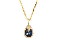 JLKJNCXZC Titanium Steel Chain Cute Gold Leaf Royal Blue Teardrop Pendant Necklace for Women, Romantic Gift for All Occasions