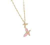 JLKJNCXZC Titanium Steel Chain Cute Pink Two Butterflies Tassel Pendant Necklace for Women, Romantic Delicate Animal Gift