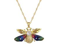 JLKJNCXZC Titanium Steel Chain Exaggerated Charming Colorful Wings Golden Queen Bee Pendant Necklace, Cute Animal Gift