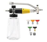 Jlobnyiun Adaptateur De à Double Mousse - Lavage De Voiture De en Mousse À Pression - Fournitures De Nettoyage avec 5 Bouts De Buse, Bouteille De Savon De 1000 ML, Accessoires
