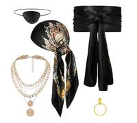 Jlobnyiun Ensemble complet de 5 accessoires de déguisement de pirate pour femme avec boucles d'oreilles et collier pour travaux scolaires, fêtes, déguisements et carnavals