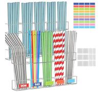 Jlobnyiun Support d'armoire en paille, distributeur de pailles en acrylique adhésif transparent - Organiseur de comptoir réutilisable - Accessoires de cuisine pour café, bar, placard, tige, cuillère