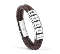 JLSKCN Bracelet Personnalisé pour Hommes en cuir tressé avec 2-6 noms, Bracelet Personnalisé Papa, Idee Cadeaux Fête des Pères, Cadeau Pour Papa Grand Pere Anniversaire Original (Brun, 5 Name)