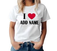 JLSKCN T-Shirt Personnalisé I Love My Boyfriend avec Le Nom du Petit Ami - Cadeau Saint Valentin pour Couple