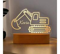 JLSKCN Veilleuse LED Personnalisée Digger avec Prenom, Jouets D'excavatrice Atmosphère Lumière Lampe De Chevet Veilleuse pour Garçon Décoration De Chambre À Coucher, Cadeau de Garçon 8 5 6 7 ans
