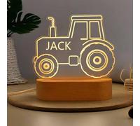 JLSKCN Veilleuse LED Personnalisée Digger avec Prenom, Jouets D'excavatrice Atmosphère Lumière Lampe De Chevet Veilleuse pour Garçon Décoration De Chambre À Coucher, Cadeau de Garçon 8 5 6 7 ans