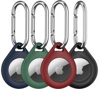 Jlslj-Lot De 4 Porte-Clés Airtag Avec Porte-Clés En Métal, Étui De Protection En Silicone Multicolore Pour Bagages, Collier De Chien, Clés - (Noir, Vert Pin, Bleu Nuit, Rouge Vin)