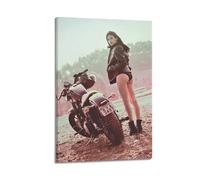 JLTC Poster décoratif sur toile avec inscription « Hot Girls » Harley Davidson Cafe Racer et Motos (30 x 45 cm)