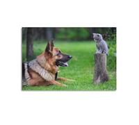 JLTC Poster décoratif sur toile représentant un chat et un chien, impression d'art moderne pour chambre à coucher (30 x 45 cm)