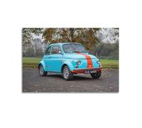 JLTC Poster décoratif sur toile vintage Fiat 500 - Motif voiture bleue - 30 x 45 cm
