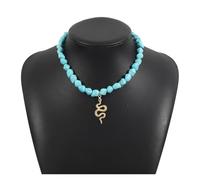 JLTPH Collier Bohème Maléfique Pour Femme - Perles En Pierre Turquoise Naturelle Avec Breloque Nazar, Cordon En Cuir Ajustable, Collier Hippie À Plusieurs Rangs Pour Festival(Snakegold)