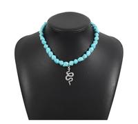 JLTPH Collier Bohème Maléfique Pour Femme - Perles En Pierre Turquoise Naturelle Avec Breloque Nazar, Cordon En Cuir Ajustable, Collier Hippie À Plusieurs Rangs Pour Festival(Snakewhitek)