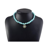 JLTPH Collier Bohème Maléfique Pour Femme - Perles En Pierre Turquoise Naturelle Avec Breloque Nazar, Cordon En Cuir Ajustable, Collier Hippie À Plusieurs Rangs Pour Festival(Sun)