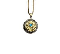 JLTPH Collier Egyptien Oeil D'Horus - Pendentif Oeil du Mal Plaqué Or avec Résine Bleue, Bijoux De L'Egypte Ancienne, Amulette De Protection, Cadeau Unique pour Hommes Et Femmes(Gold)