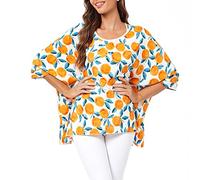 JLTPH Femme Chiffon Chemisier Eté Bohème Hippie Fleur Tops Élégant Haut Chemise Tunique Blouses Manche Chauve Souris 3/4 Tops