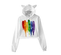 JLTPH Femme LGBT Gay Pride Sweat-Shirt à Capuche Rainbow Imprimé et Oreille de Chat Sweat à Capuche Crop Top Blouse Pullover Tops