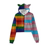 JLTPH Femme LGBT Gay Pride Sweat-Shirt à Capuche Rainbow Imprimé et Oreille de Chat Sweat à Capuche Crop Top Blouse Pullover Tops