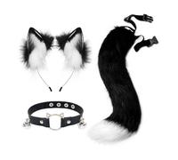 JLTPH Kawaii Cat Ear Headband & Tail Set - Fluffy Faux Fur Neko Maid Headpiece With Bell Collar & Plush Tail For Cosplay, Halloween(Blackandwhite)
