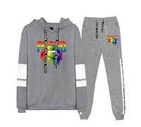 JLTPH Unisexe 2 PCS Survêtement LGBT Love is Love Gay Lesbian Pride Imprimé Sweat-Shirts à Capuche + Pantalon Ensemble Casual Manches Longues avec Poche Hoodie Pull et Pantalon Sportswear…