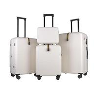 JLY Ensemble de valises noires de qualité supérieure en polycarbonate Bayer 100 % allemand avec serrure de sécurité TSA Roues ultra silencieuses, blanc ivoire, Vanity Case, S (55cm), M (68cm), L