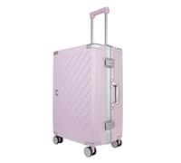 JLY Valise Rigide 28 Pouces en Polycarbonate 100% - sans Fermeture Éclair, Double Serrure TSA, Cadre Aluminium, 4 Roues Pivotantes - Bagage de Soute Gris Kaki (Violet, M (65cm 60L))