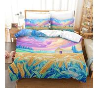 JLZBXCUER 3D, Imprimé Champ de blé Literie en Microfibre Super Douce Et Respirante Housses De Couettes 3 Pièces avec Taies d'oreiller Single（140x200cm）