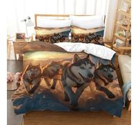 JLZBXCUER 3D, Imprimé Chien Malamute de l'Alaska Literie en Microfibre Super Douce Et Respirante Housses De Couettes 3 Pièces Et Taie d'oreiller Single（140x200cm）
