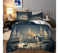 JLZBXCUER Imprimé 3D Noël enneigé Bonne Nouvelle année Parure De Lit Microfibre Super Douce Et Respirante Set De Housse De Couette 3 Pièces avec Taies d'oreiller King（220x240cm）