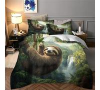 JLZBXCUER Imprimé 3D Paresseux Ensemble De Literie avec Microfibre Super Douce Et Respirante Housse De Couette 3 Pièces avec Taies d'oreiller Double（200x200cm）