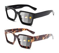 JM 2 Paires de Montures de Lunettes Photochromiques pour Femmes, Lunettes de Soleil d'ordinateur Ombragées en Bleu Carré, Charnières à Ressort, Noir & Tortue + 3.5