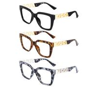 JM 3 Pack Carré Lunettes de Lecture Classiques Carré pour Femme Hommes, Mode Surdimensionné Anti Lumiere Bleue Lunette de Vue +3.5