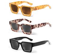 JM 3 Pack de lunettes de lecture pour femmes et hommes, lunettes de soleil carrées à la mode, lunettes de lecture à verres pleins avec charnières à ressort +2.0