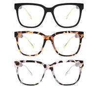 JM 3 Pack Lunettes de Lecture Classiques Carré pour Femme Hommes, Rétro Mode Surdimensionné Anti Lumiere Bleue Lunette de Vue +2.5