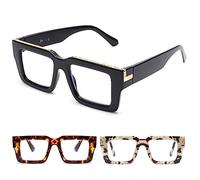 JM 3 Paires de Montures de Lunettes Carré Surdimensionnées pour Hommes et Femmes, Mode Lunette Anti Lumiere Bleue +3.5