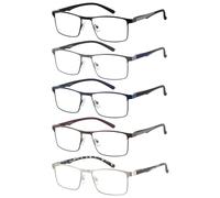 JM 5 Paires Lunettes de Lecture Homme, Rectangulaire Lunette Anti Lumiere Bleue, Metal Acier Inoxydable Lunettes Loupe, 3.0