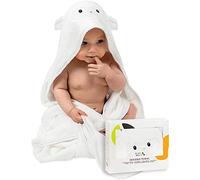 JM Cape de Bain Bébé Ultra Doux 100% Bambou Biologique 90 x 90 Cm - Cadeau Naissance Fille Parfait, Hypoallergénique, Sortie de Bain Bébé avec Coffret Cadeau et Gant de Toilette, Épais et Absorbant
