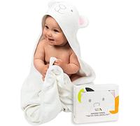 JM Cape de Bain Bébé Ultra Doux 100% Bambou Biologique 90 x 90 Cm - Cadeau Naissance Fille Parfait, Hypoallergénique, Sortie de Bain Bébé avec Coffret Cadeau et Gant de Toilette, Épais et Absorbant