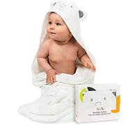 JM Cape de Bain Bébé Ultra Doux 100% Bambou Biologique 90 x 90 Cm - Cadeau Naissance Fille Parfait, Hypoallergénique, Sortie de Bain Bébé avec Coffret Cadeau et Gant de Toilette, Épais et Absorbant